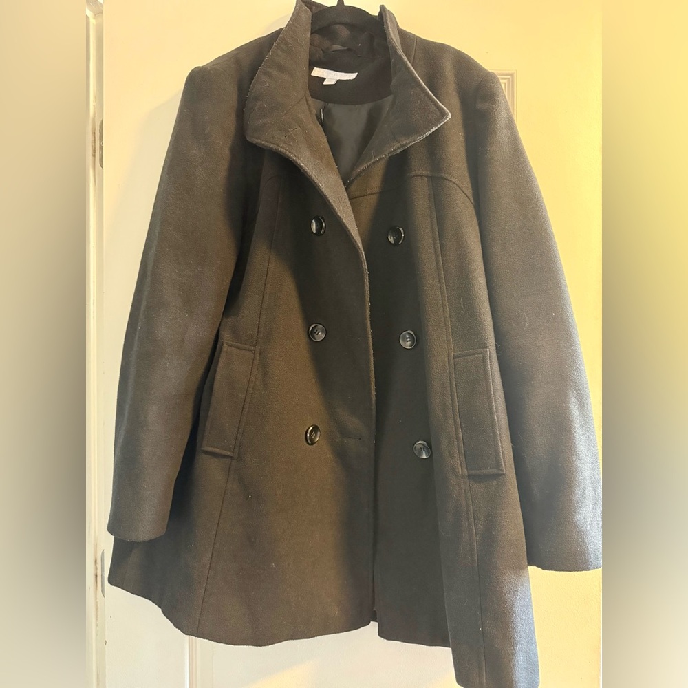 New York & Company Double-Breasted Black Pea Coat